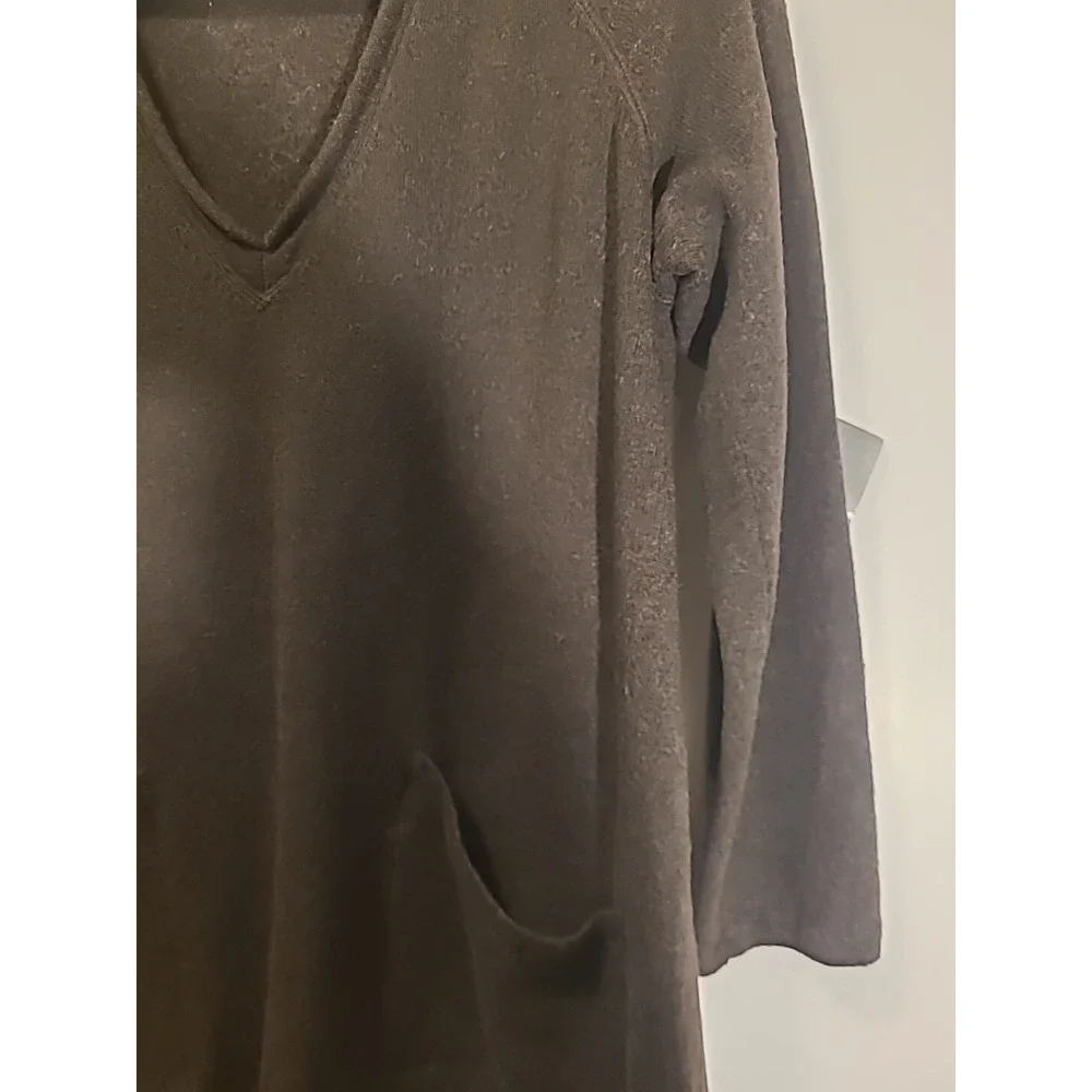 J Jill Tunic Sweater Wool Cashmere Long Sleeve V-neck Brown Front Pockets Lg Pet - Picture 14 of 16